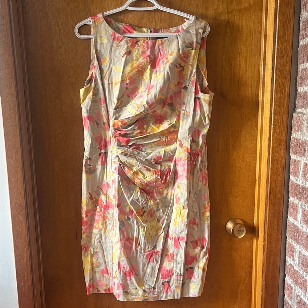 Woman’s Anne Klein Cream Sheath Dress with Pink & Yellow Floral Print 14